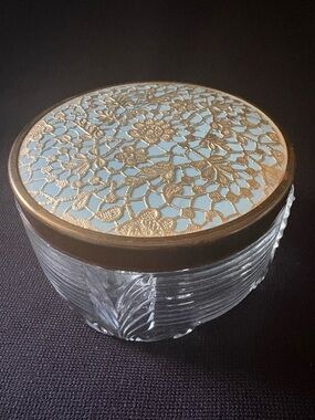 Vintage Art Deco Hollywood Regency Trinket Box Jar Filigree Lid Vanity